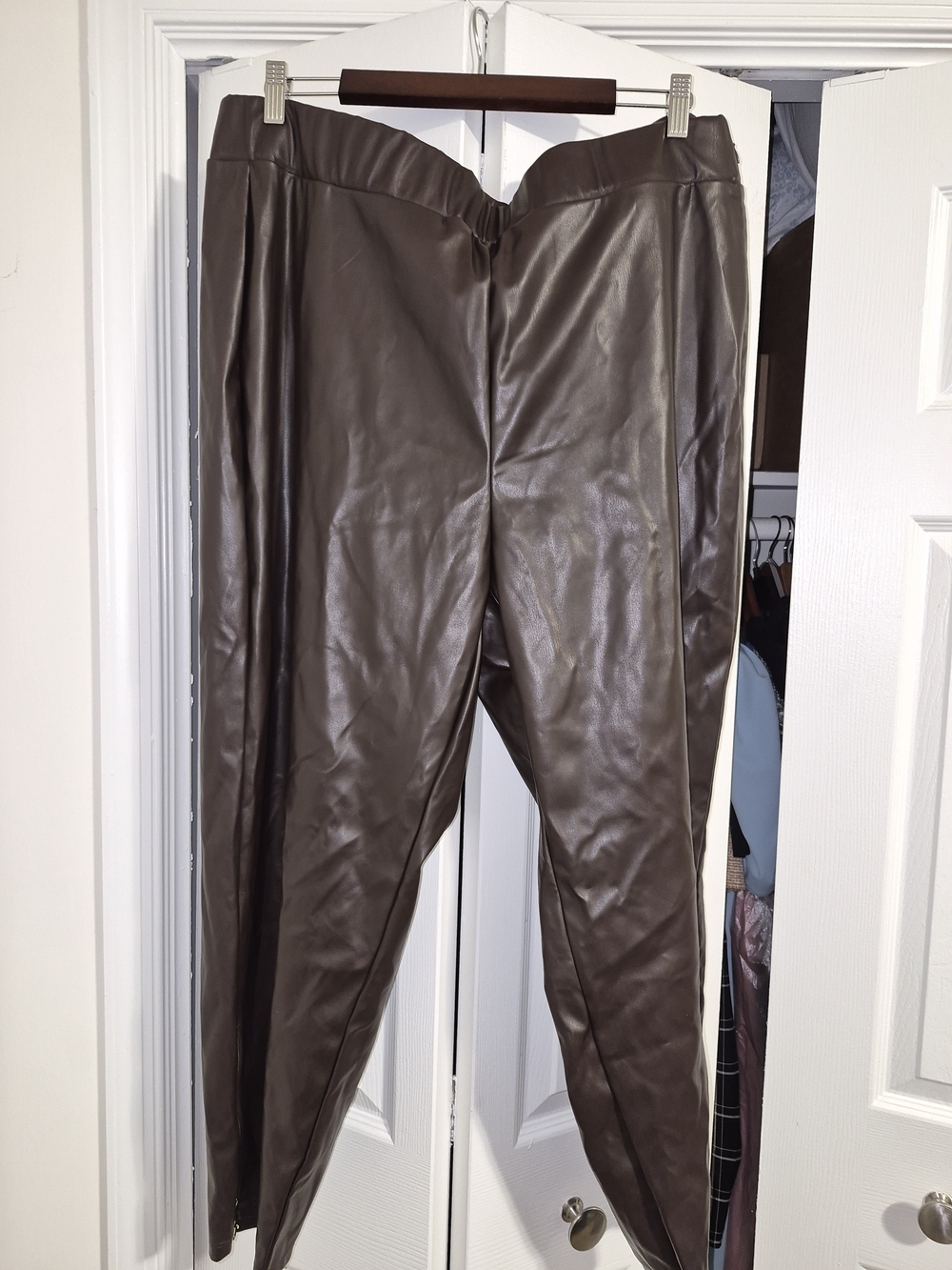 Michael Kors Brown Faux Leather Straight-Leg Pants